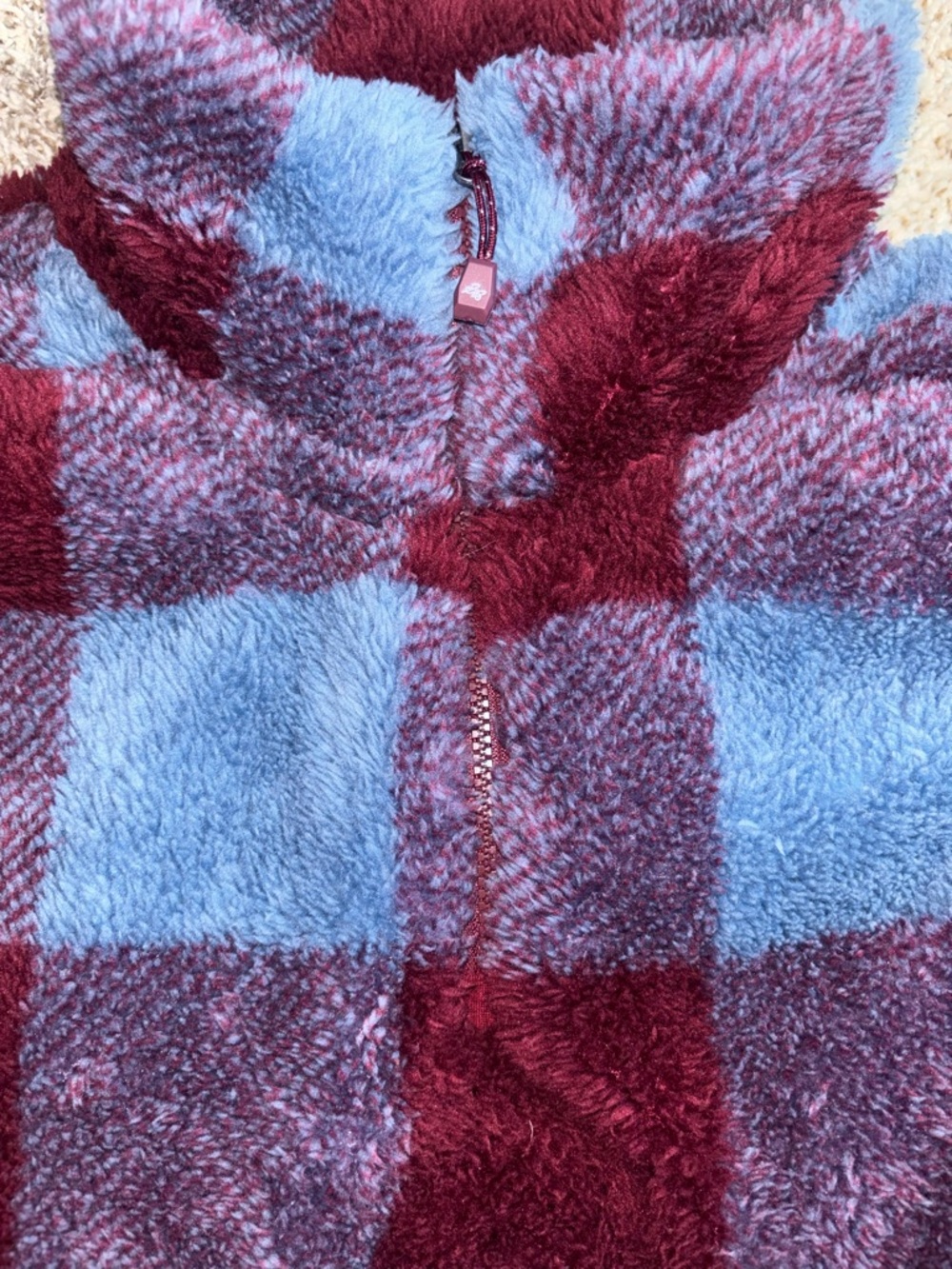 Eddie Bauer Plush Fleece Quarter Zip Pullover Buffalo Plaid Cozy Soft Size M - Picture 2 of 4